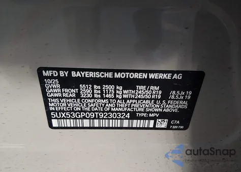 2026 BMW X3 30 xDrive from USA, damaged, VIN 5UX53GP09T9230324